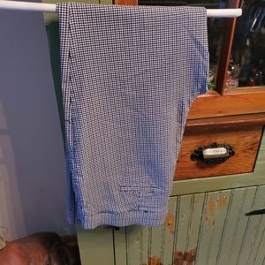 Blue/brown Plaid pants with button front detailing